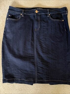 Liverpool Dark Denim Skirt with Contrast Stitching